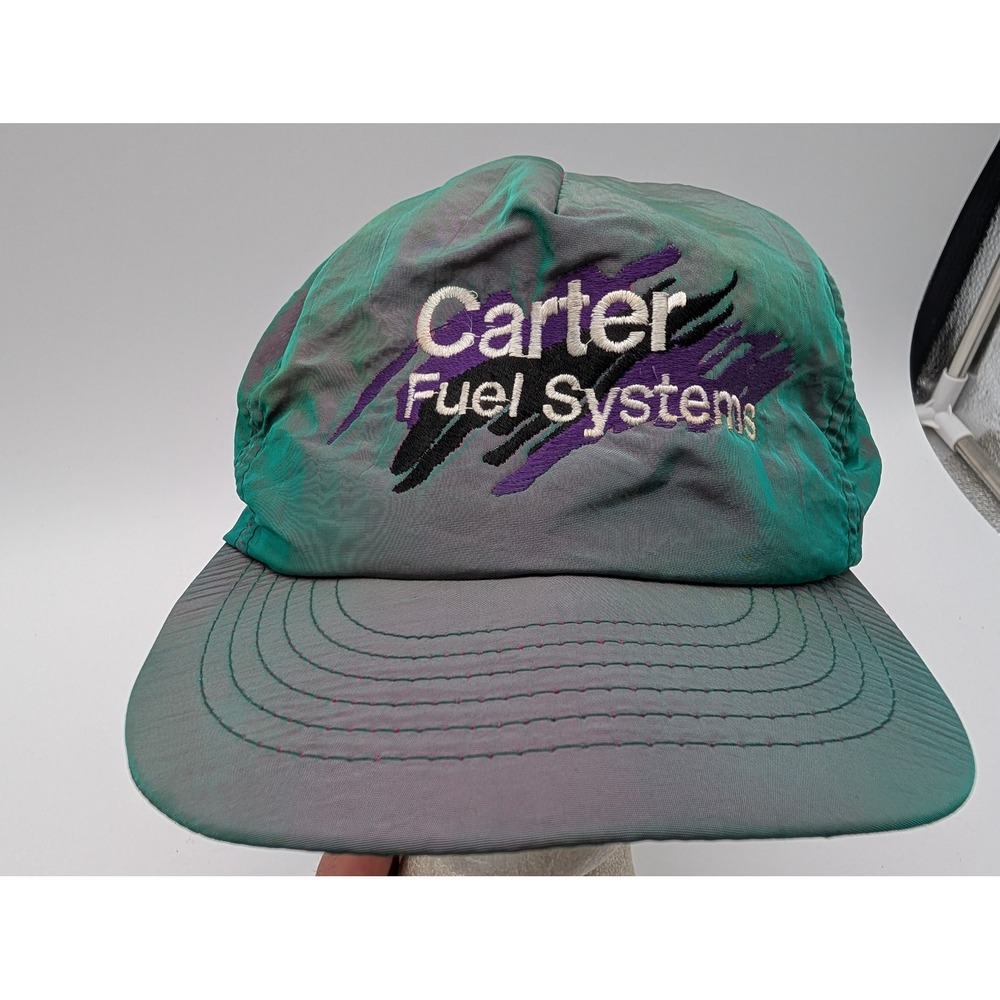 Vintage Swingster Carter Fuel Systems Iridescent Snapback Hat Green Purple USA